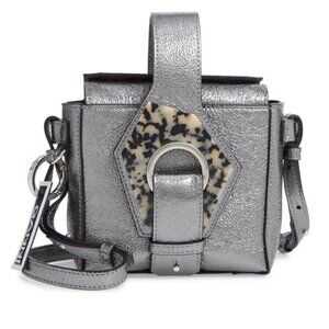 Ganni Silver Metallic Leather Crossbody Box Bag